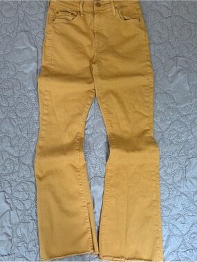 Mother Jeans Size 26 The Weekender Fray Mustard Yellow Bootcut Flare Raw Hem
